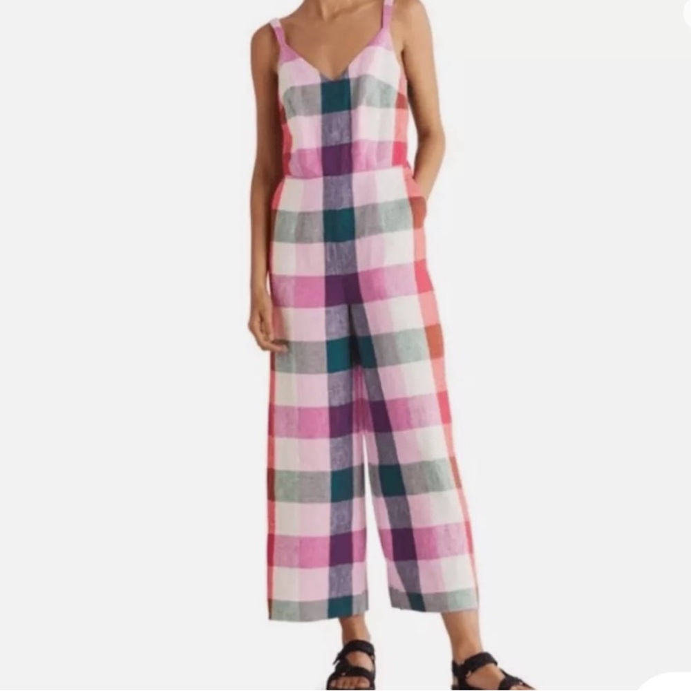 Boden Lola Plaid Linen Jumpsuit